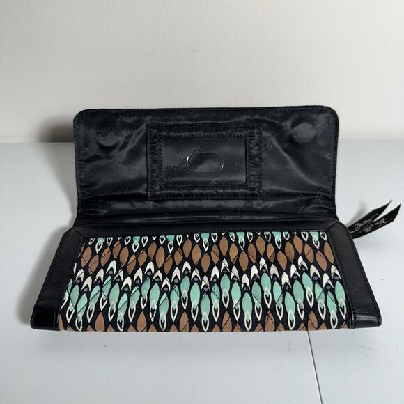 Vera Bradley Sierra Stream Trifold Large Cotton & Faux Leather Trim Wallet Cards - Picture 7 of 10